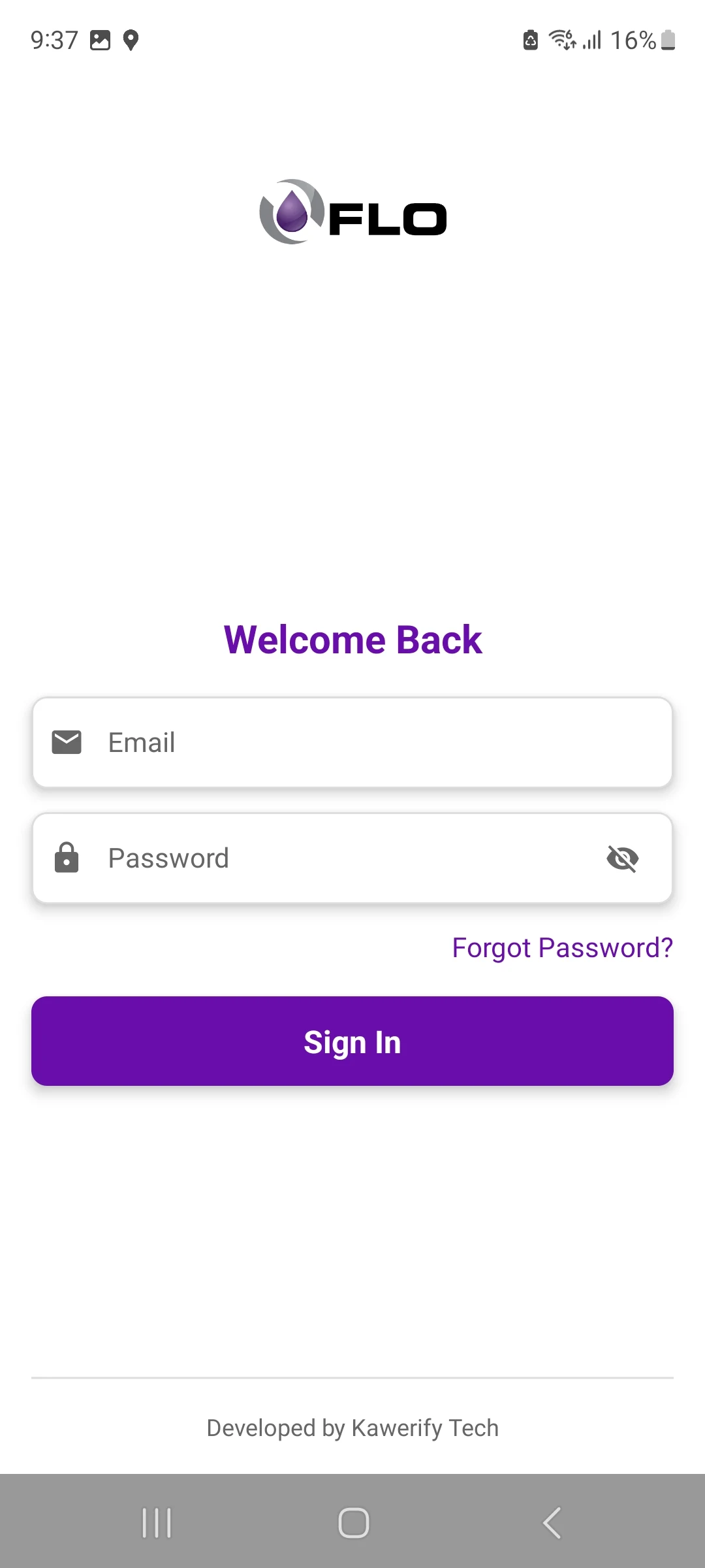 FLO Orders app sign in screen